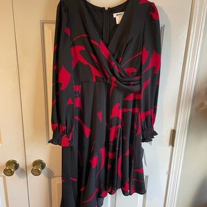 Women’s DKNY Black and Red Dress Size 12P. Hemline measures 36” and 43”. NWT
